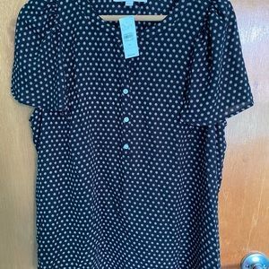 NWT Loft Short-Sleeved Black Print Blouse XL